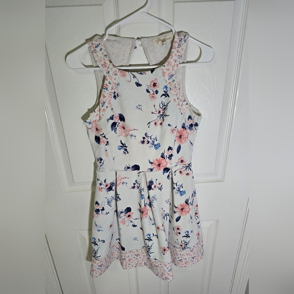 Rewind White Floral Open Back Short Womens Dress Small
